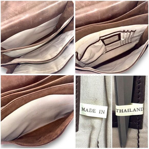 Vintage Brown Leather Briefcase Messenger Shoulder Bag Multi Pocket Accordion - Picture 10 of 16